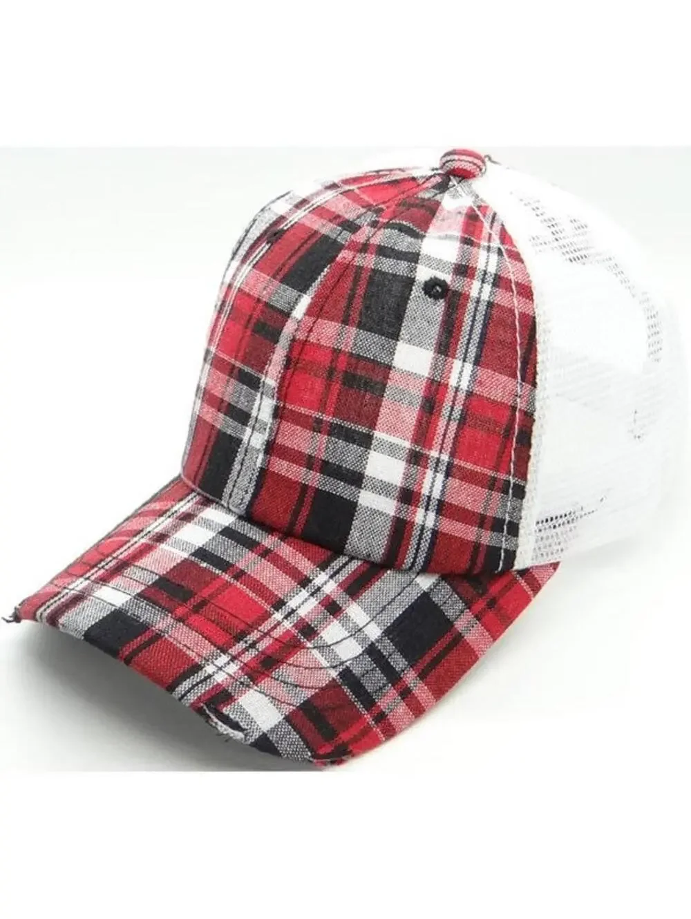 Ponytail Plaid Trucker Hat